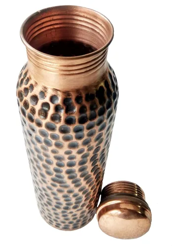 Vista 5 de Rastogi Handicrafts Nueva creación Botella de cobre martillada a mano, vaso marrón 950 ml/33 oz