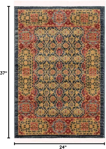 Vista 2 de Unique Loom Palace Collection - Alfombra geométrica tradicional, 2 pies x 3 pies, color azul marino/marrón