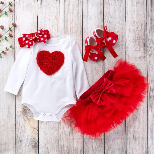 Vista 5 de TBUIALL Conjunto de ropa de bebé niña con bordado de corazón, mameluco de manga larga, tutú falda de tul ropa de otoño