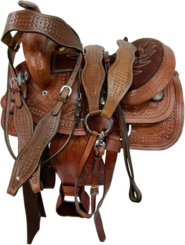 Vista 2 de Jóvenes Western Saddle Niños Trail Placer Caballo Barril Racing Herramientas Tack Set 10 12 13