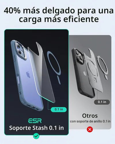 Vista 6 de ESR Funda para iPhone 16, Compatible con, Funda Protectora de Grado Militar, Funda para Teléfono con Soporte Stash Integrado, Cubierta Trasera Azul