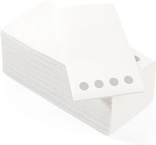 Vista 4 de Paquete de 100 toallas de mano de papel para invitados con sensación de lino, toallas de papel desechables súper absorbentes para baño, fiesta