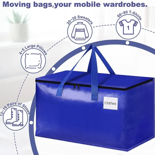 Vista 3 de Bolsas de mudanza extra grandes, bolsas de almacenamiento con asas de estudio y cremalleras resistentes, suministros de mudanza para mudanza