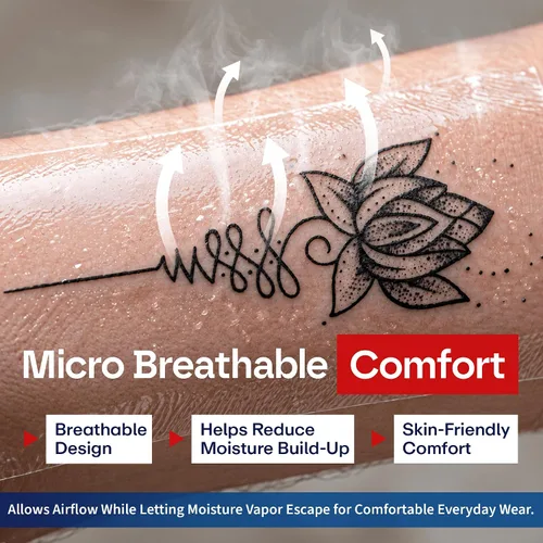 Vista 6 de Vendaje impermeable para el cuidado posterior del tatuaje, vendaje en rollo de película transparente de 10 pulgadas x 3.3 yardas, adhesivo elástico