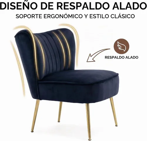 Vista 7 de DUOMAY Juego de 2 sillas decorativas modernas de terciopelo con patas doradas, silla lateral con respaldo alado para sala de estar, dormitorio Negro