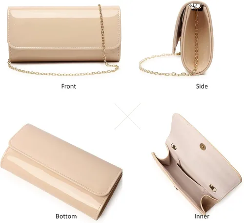 Vista 3 de Patent Leather Envelope Clutch Womens Evening Handbag Stylish Shoulder Bag Purse for Christmas Wedding Party Prom