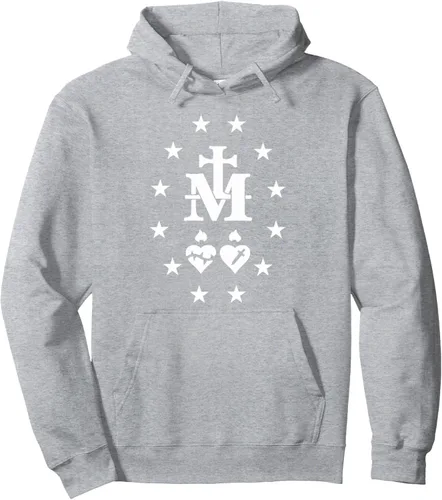 Vista 3 de Sudadera con capucha Milagrosa Medalla Católica Virgen María Sagrado Corazón Negro