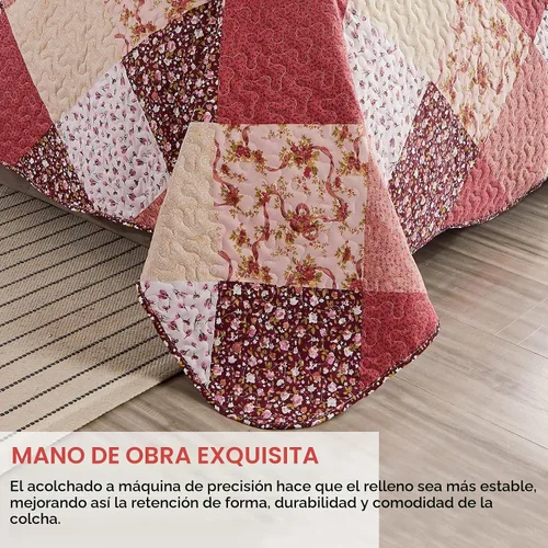 Vista 5 de Qucover Juego de Edredón Twin, 3 Piezas Multicolor con Estampado Floral de Patchwork Colcha Tamaño Twin, Juego de Ropa de Cama Twin de Microfibra