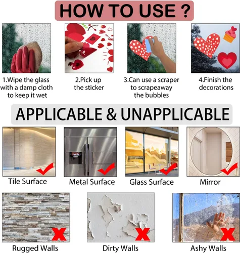 Vista 5 de 218 unidades de calcomanías para ventana de San Valentín, corazón de San Valentín, decoración de ventanas de vidrio, 9 hojas