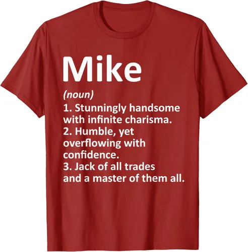 Vista 63 de MIKE Definition - Camiseta divertida para regalo de cumpleaños con nombre personalizado, Negro, S