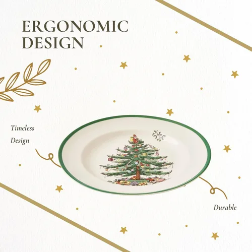 Vista 13 de Vajilla Spode, diseño de árbol de Navidad, Blancuzco