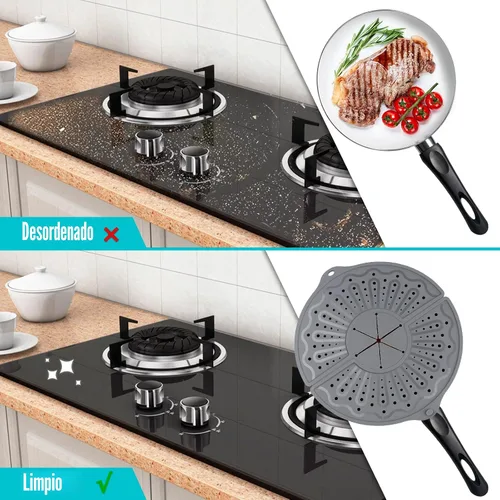 Vista 3 de Pantalla de silicona contra salpicaduras para sartén de 10, 11 y 12 pulgadas, protector contra salpicaduras plegable, protector contra salpicaduras