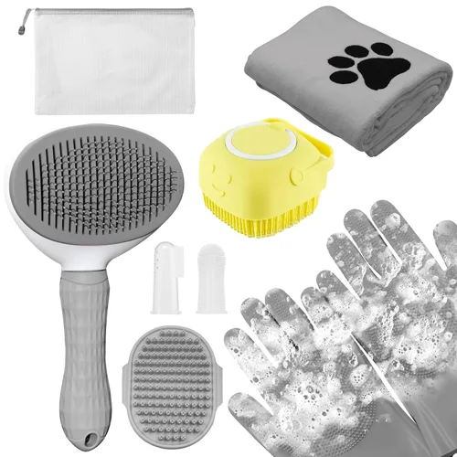Vista 11 de Solución Completa de Aseo para Mascotas de Aiolpy - Kit de 9 Piezas con Cepillo Slicker, Herramienta Antinudos y Peine de Aseo para Todas las Razas