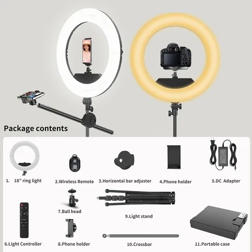 Vista 6 de Kit de Luz de Anillo Grande con Soporte de 79", [Nueva Versión] 55W 6700K Regulable, Trípode de Luz de Anillo LED Grande de 18", Soporte Doble