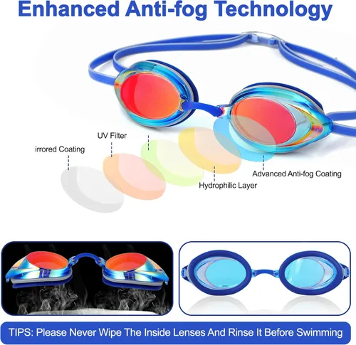 Vista 3 de Gafas de natación, paquete de 2 gafas de natación con protección UV antivaho para adultos, hombres, mujeres, jóvenes