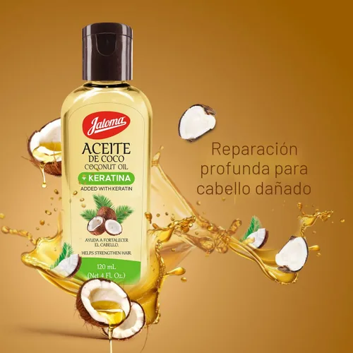 Vista 5 de Aceite de coco Jaloma con queratina, paquete de 2, 4 onzas cada botella