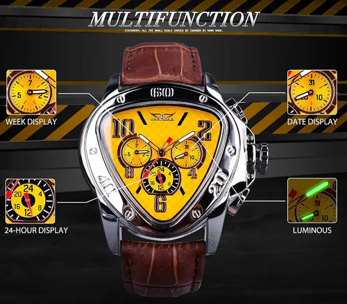 Vista 4 de Winner Fashion - Reloj de pulsera mecánico triangular de carreras, esfera de esqueleto dorado impermeable, movimiento automático, reloj mecánico