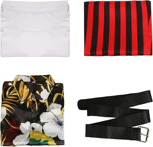 Vista 8 de FOGHORN Adult Men Ace Ventura Costume Outfit Classic Movie Shirt Vest Striped Pants Belt Halloween Cosplay Full Set