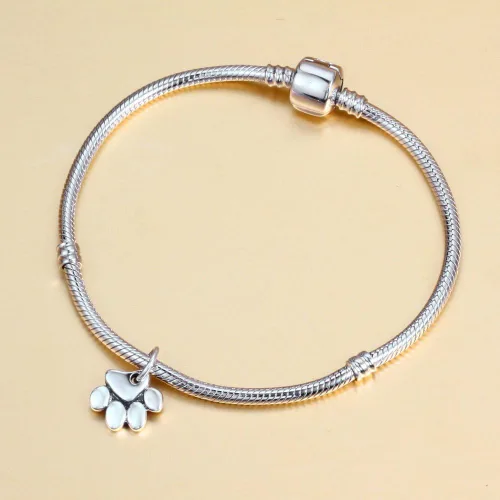 Vista 3 de Abalorios de plata de ley 925 con estampado de patas, cuentas de agujero grande para pulsera europea Pandora, Plata esterlina
