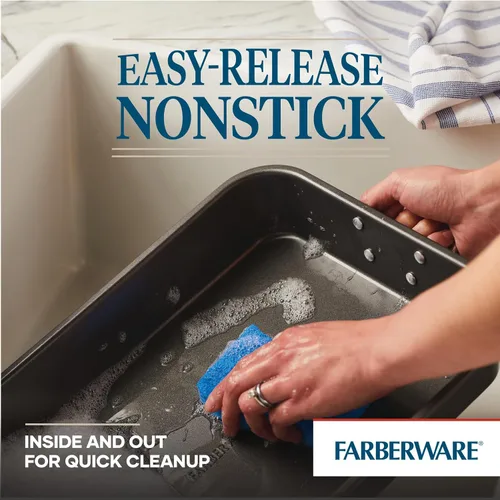 Vista 3 de Farberware Bakeware - Asador de acero antiadherente con estante plano, 11 pulgadas x 15 pulgadas, gris
