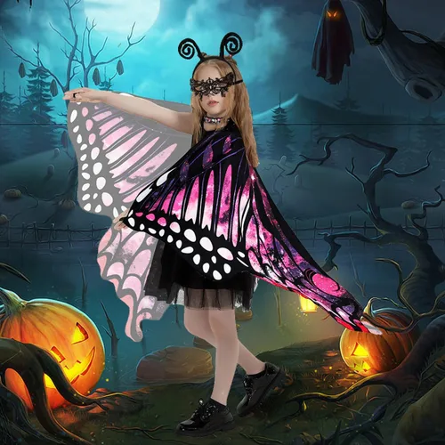 Vista 6 de QUCH Butterfly Costume for Women Butterfly Wings for Women Fairy Wings Cape with Mask and Antenna Headband Halloween Costumes