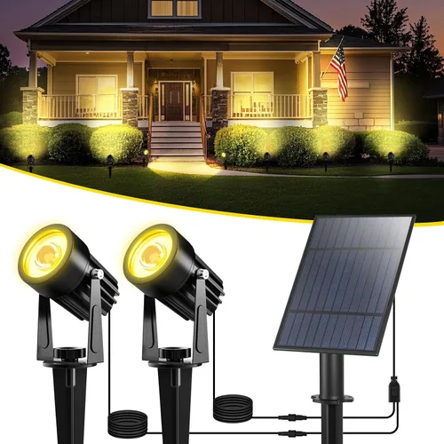 Vista 9 de T-SUN Focos solares al aire libre impermeables, luces de paisaje solares 2 en 1 LED para jardín, focos solares para árbol, jardín, estanque, piscina