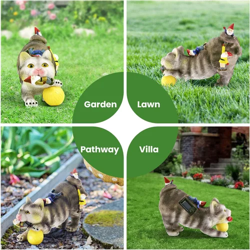 Vista 8 de Lovinland Estatuas solares de jardín – Decoración al aire libre – Gnomos solares de jardín y estatuas de gato – Divertida figura de gnomo de gato