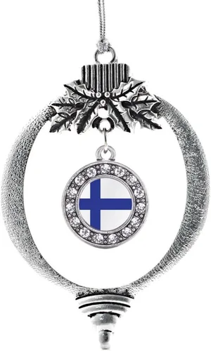 Vista 23 de Inspired Silver - Adorno con dije de cara de carlino - Adornos navideños de círculo de plata con joyas de circonita cúbica
