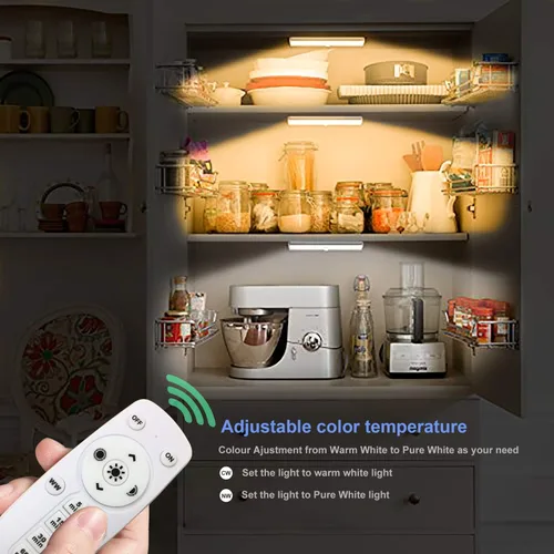 Vista 7 de LDOPTO - Juego de 2 luces para debajo del armario, luces LED con control remoto accionadas a pila, iluminación LED para debajo del armario