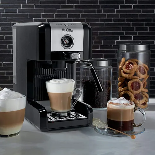 Vista 6 de Mr. Coffee Easy Maker Auténtica máquina de café expreso, 6 piezas, cromo/negro