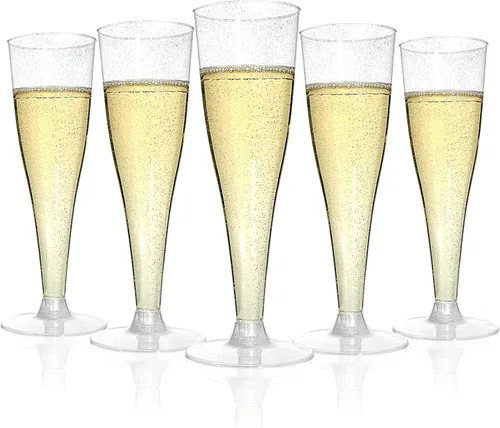 Vista 10 de Bestluck Paquete de 100 Copas de Champán de Plástico, 4.5 oz Cristalería Desechable de Plástico Transparente, Copas de Champán Desechables