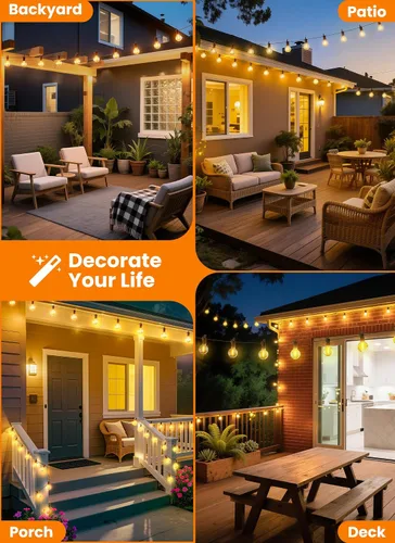 Vista 6 de Guirnalda de luces para exteriores, 25 pies, 12 bombillas LED, IP65, impermeable, conectable, G40, luz de patio exterior para patio trasero, porche