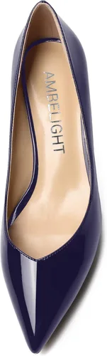 Vista 3 de AMBELIGHT Zapatos de vestir casuales para mujer, con puntera puntiaguda, patente, tacón bajo, zapatos de tacón bajo de 2 pulgadas