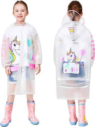 Vista 11 de Poncho de lluvia con capucha para niños y niñas, impermeable y duradero para exteriores, impermeable Azul 1