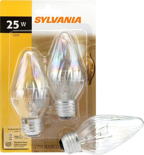 Vista 9 de Sylvania F15 Décor - Bombilla incandescente, 25 W, acabado iridiscente ámbar, base media, 120 V, paquete de 2 Acabado ámbar iridiscente