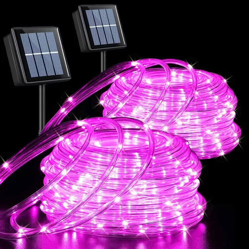 Vista 22 de QITONG Paquete de 2 luces solares verdes, cada cadena de 100 luces LED de 33 pies para exteriores, 8 modos de luces de hadas en tubo de PVC