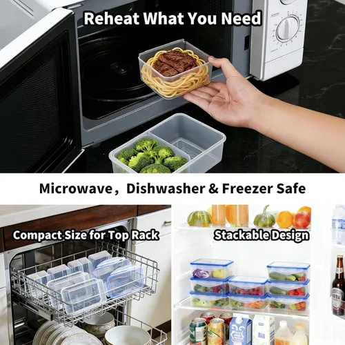 Vista 4 de KIGI Juego de recipientes para almuerzo con recipientes pequeños, almacenamiento de alimentos de 3 compartimentos para preparación de comidas