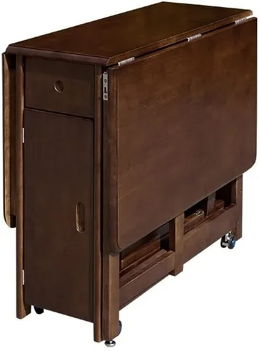 Vista 10 de LAKIQ Mesa de comedor plegable de madera maciza con almacenamiento, mesa de cocina rectangular con cajones, mesa de cocina plegable con ruedas, solo