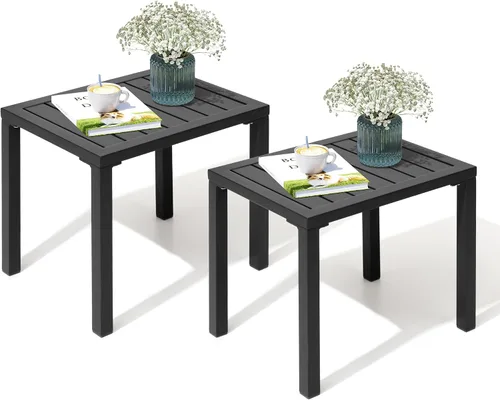 Vista 15 de Crestlive Products Mesa auxiliar para exteriores, mesa auxiliar rectangular de aluminio, mesa de café para patio pequeño para interiores y Negro