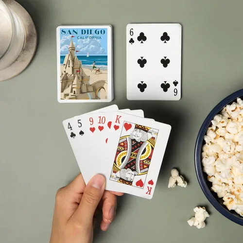 Vista 2 de Lantern Press San Diego, California, Castillo de arena (52 cartas de juego, baraja de cartas de tamaño póquer con comodines)