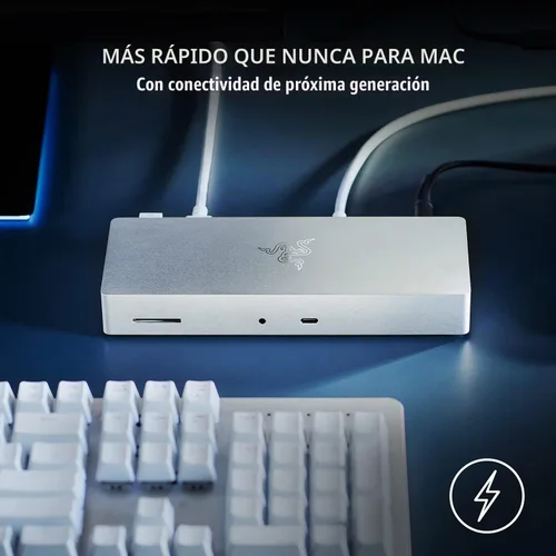 Vista 3 de Razer Base Thunderbolt 4, 10 puertos, USB-A, USB-C, 2.5 GbE, color blanco