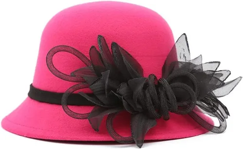 Vista 8 de CynKen Sombreros de bolos de iglesia con flores de fieltro de lana de imitación para mujer Beige