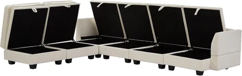Vista 7 de Sofá modular moderno en forma de U de 115 pulgadas, juego de sofás tapizados grandes con asiento de almacenamiento, sofá cama convertible con diván