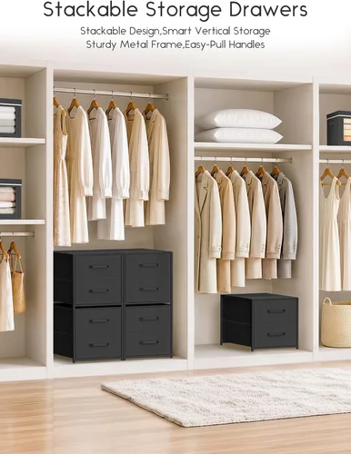 Vista 4 de Homsorout 2 Drawers for Closet -Small Fabric Dresser Closet Storage 1 Pack Black, Stackable Storage, Wooden Top & Metal Frame, Closet Drawer