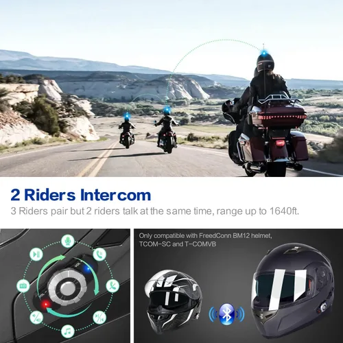Vista 3 de FreedConn BM2-S - Casco de motocicleta con Bluetooth y función de marcación de voz, manos libres, 500 m/ 2 – 3 conductores, DOT con Bluetooth