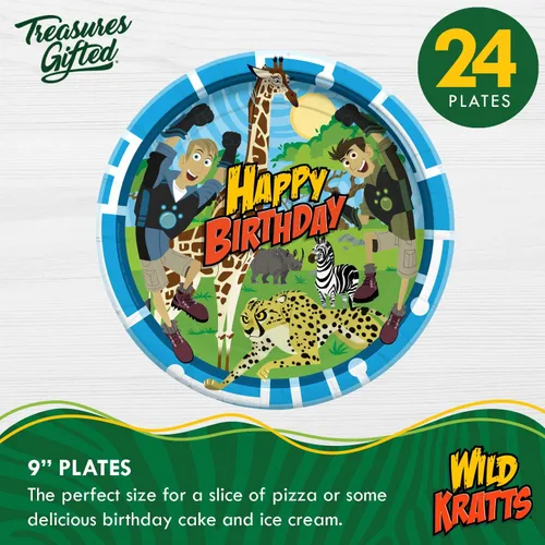 Vista 2 de Treasures Gifted Platos de cena Wild Kratts con licencia oficial de 24 unidades – Platos de fiesta Wild Kratts de 9 pulgadas – Suministros de fiesta