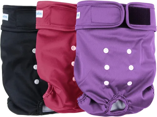 Vista 13 de Leekalos - Pañales reutilizables y lavables para perras (paquete de 3 unidades) - Pañales para perros altamente absorbentes - Tamaño ajustable