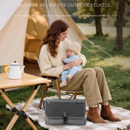 Vista 8 de Cambiador de pañales portátil para bebé, bolsa de viaje para cambiador de pañales para bebé con bolsillo para toallitas, cambiador portátil