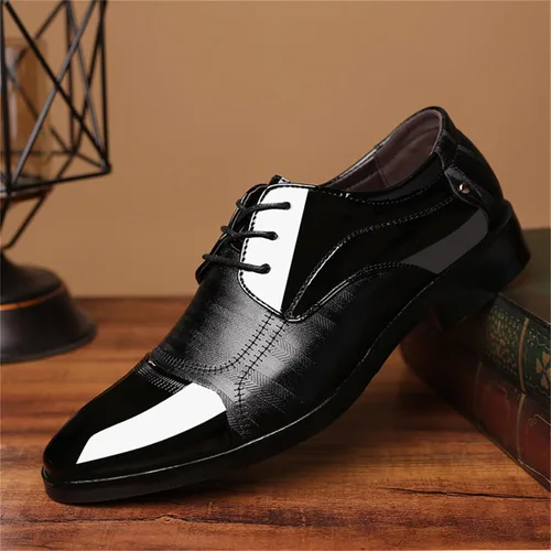 Vista 3 de Zapatos de vestir para hombre, zapatos Oxford formales puntiagudos con cordones, zapatos de esmoquin de negocios