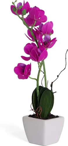 Vista 9 de Planta de orquídea artificial en maceta, decoración realista de orquídea rosa intenso (1)